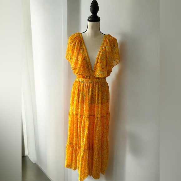 Buddy Love  Flutter Sleeve Yellow Spring Resort Maxi Dress -  Small NWT - Picture 3 of 6